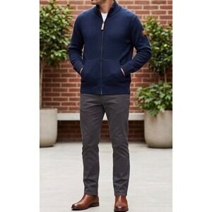 Rainforest Men's Navy Blue Full Zip Mock Neck Kangaroo Pocket Sweater XL